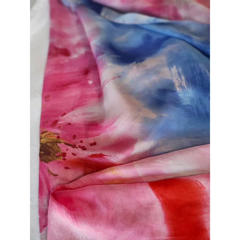 Floral Silk Blend Scarf One Size Blue Pink